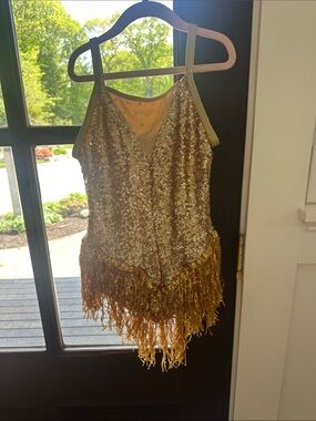 Weissman Gold Sequin Fringe Dance Costume